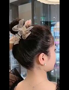 Bow Hair Bun Clip Rhinestones Ponytail Hair Clip High End Hairpin