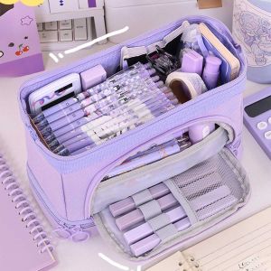 Student Double-layer Pencil Case Large Capacity Office Desktop Pencil Storage Box Stationery Organizer Oxford Bag