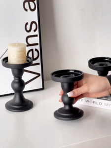 European black roman candle holder Retro frosted glass candle stand Home wedding party decoration