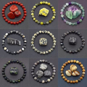 Heabety 8mm Natural Stone Beaded Bracelet for Women Men Amethysts Crystal Quartzs Agate Tiger Eye Elastic Bangles Good Luck Jewelry