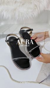 Lapepa Aura Sepatu Sandal Wanita Kristal Sandal Ankle Strap Spatu Sendal Cewek Cantik Minimalis Size 36-40