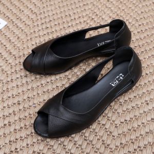 Womens Mid Heel Sandals Plaid Fashion Elegant Summer Slip-on Womens Shoes Summer Mom Shoes Genuine Leather Wedge Peep Toe Shoes