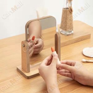 HD Wooden Mirror 360 Degree Portable Adjustable Table Desk Mirror Stand Bathroom Living Room