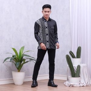 Couple Dress Tenun Kondangan Motif Bunga Setrip Katun - Couple Tenun Premium Toraja Hitam