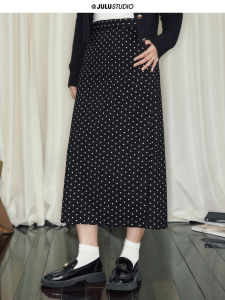 Juxiu Studio plus Size High Waist Half Skirt Versatile Big Dot Pattern Autumn Winter Fashionable plus Size Womens Skirt