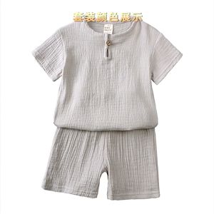 SG Ready Stock! Baby Summer Sets Baby Boy Clothes Boys Cotton and Linen Short-sleeved Shirts Shorts Two-piece Suit Clothing