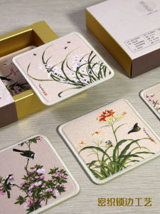 Creative Silk Cup Mat Tea Pad Heat Resistant Dining Table Mat Cultural Creative Gift for Overseas Travel Palace Museum