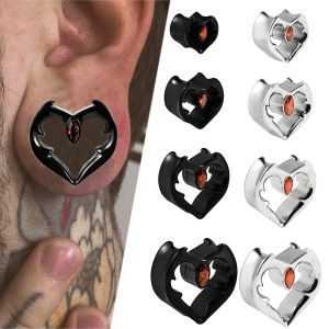 1PC Heart Flared With Red Horse Eye Zirconia Ear Tunnel Surgical Steel Hollow Ear Expansion Gauge Strengtheing Ear Gauge Plug