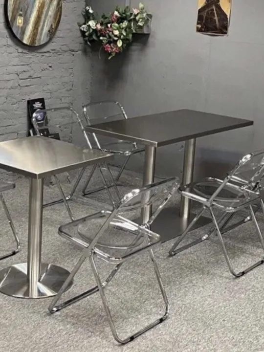 Commercial Stainless Steel Table Industrial Style Brushed Metal Square ...