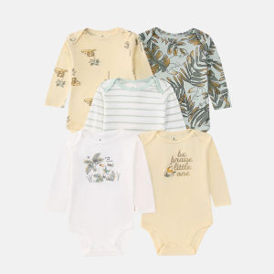 5Pcs Baby Girl Long Sleeve Cotton Jumpsuit Set Newborn Bodysuits Toddler Boy Clothing Set Infant Cute Fall Costume Bebe Clothes