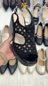Giày sandal đế xuồng 8cm quai đính đá sang trọng - (91NHUT)