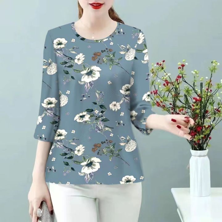 เสื้อยืดแขน 7 ส่วนผ้าไหมน้ำแข็งสำหรับผู้หญิง ฤดูใบไม้ผลิและฤดูใบไม้ร่วง ...