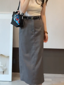 MANMI | Elegant Business Style Straight Skirt Grey