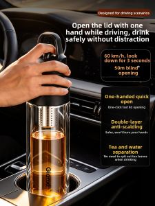 GIANXI | Heat Resistant Quick Opening Tea Separation Double Layer Glass Cup for Men