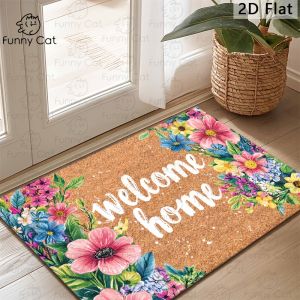 VIKAMA Fresh Flower Floor Mat Anti-Slip Entry Welcome Mat Stain-Resistant Kitchen Bedroom Carpet Home Decoration