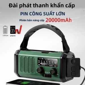 Đài Phát Thanh Khẩn Cấp Đa Chức Năng 20000mAh Với AM/FM/NOAA Năng Lượng Mặt Trời Máy Phát Điện Quay Tay Đèn Pin Báo Động SOS Pin Dự Phòng Di Động