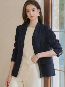 Roey s house | Spring Navy Business Casual Fitted Blazer Jacket