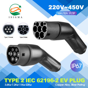 ISIGMA EV Charger Adapter 16A/32A Three Phase Type2 Male Plug Female IEC62196-2 Convertor For Electric Car 11KW 22KW Vehicle
