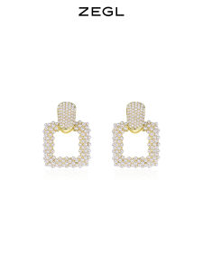 ต่างหูทรงสี่เหลี่ยมประดับมุกปลอมสไตล์ฝรั่งเศส ZEGL สำหรับผู้หญิง ต่างหูแบบจี้เงิน 925 ดีไซน์เรียบง่าย สไตล์ย้อนยุค ต่างหูแฟชั่น