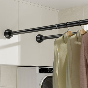Black 65-255cm Adjustable Stainless Steel Clothes Drying Rack No-Drill Telescopic Pole Curtain Rod for Balcony Bathroom