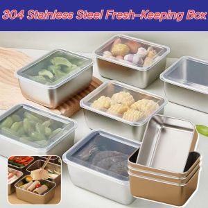 Stainless Steel Fresh-Keeping Box Portable Lunch Box With Lid Sealed Leakproof Kitchen Refrigerator Oven Food Container