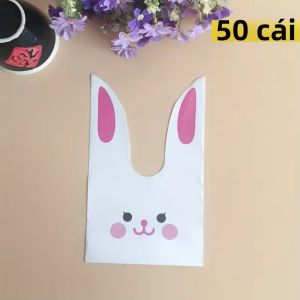 50 Túi Kẹo Hình Thỏ Phục Sinh Màu Hồng & Trắng Túi Quà Hình Mặt Thỏ Có Khóa Xoắn Thân Thiện Với Môi Trường Chất Liệu EVA Bao Bì Quà Tặng Nhỏ Cho Các Sự Kiện