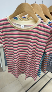 Women Striped T-Shirt Korean Fashion Short Sleeve Round Neck T-shirt Casual Top