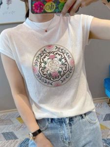 White Short Sleeve T-shirt for Women Summer Fashion Design Unique High-end Inner Wear Thin Base Shirt Polyester Material