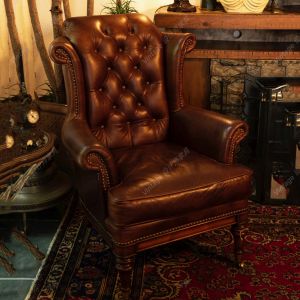 Vintage Tiger Chair Oil Wax Leather Single High Back Godfather Chair Study Bedroom Sofa Recliner Leisure Chair Antique Style