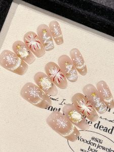 French Style Ice Transparent Firework Cat Eye Nail Art Advanced Christmas Snowflake Star Bead Wearable Nail Patch Finished Product