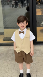 Set vest gi lê tay ngắn 4 chi tiết phối màu Classic Boy cho bé trai size 8 tới 25kg BERNIE T1025B03