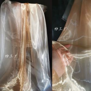 High Gloss Liquid Gradient Gold Coffee Color Ogees Designer Fabric Transparent Feel DIY Dress Material Home Sponge Pad