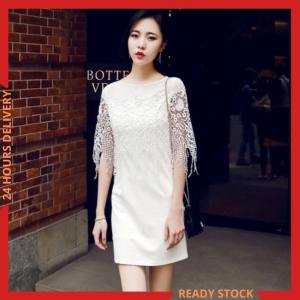 CFBOUTIQUE Korean Style Women Fashion Elegant Lace Overlay Summer Party Dinner Dress