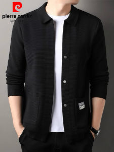 เสื้อคาร์ดิแกนถักคอปกสำหรับผู้ชาย Pierre Cardin ฤดูใบไม้ร่วง/ฤดูหนาว สีสันสดใส ทรงหลวม ปกติ แขนยาว ผ้าฝ้ายผสม