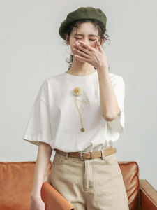 Áo thun nữ MUTU cotton tay ngắn màu trắng dáng rộng