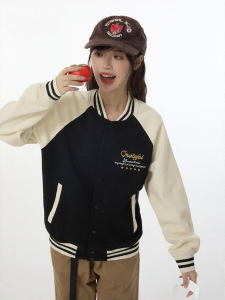 Gbiaior | American Embroidered Colorblock Baseball Jacket College Style Street Fashion Hoodie