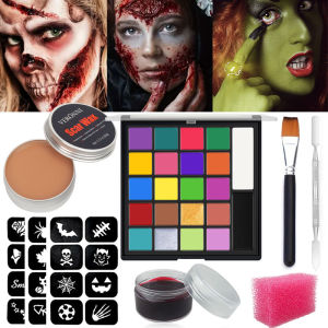 SFX Makeup Kit 22 Color Face Body Paint Oil Stage Special Effects Halloween Wound Scar Wax Makeup Fake Scab Blood Spatula Paint