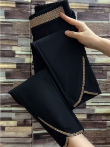 เอวสูงเก้าส่วน พรางหุ่น กางเกง สำหรับผู้หญิงชุดเดินทางลำลองสีดำไม่สมมาตร สไตล์เกาหลี กระเป๋าเสื้อ รายละเอียด