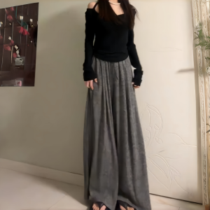 180 Tall Extended Version Dark Gray Glutinous Rice Pants Women Slimming Soft Glutinous Casual Pants 175 Super Long Wide Leg Mopping Pants