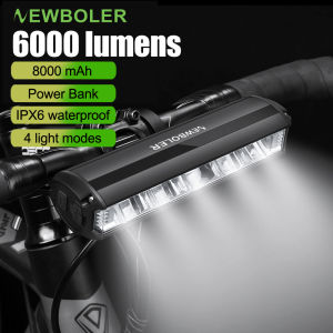 NEWBOLER Bike Light 6000 Lumens boleh dicas semula 8000mAh basikal cahaya IPX6 kalis air depan Flash Light aluminium Shell aksesori basikal