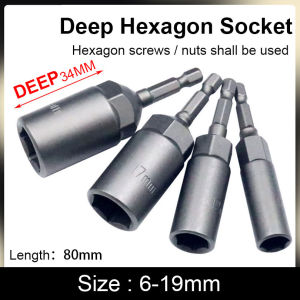 6mm-19mm Deepen Inner Hexagon Sleeve Electric Drill Sleeve Pneumatic Socket Head for Nut Wrench Hand Tools Electric Screwdriver