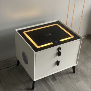 Tab Đầu Giường Thông Minh Tủ đầu giường kèm sạc không dây loa bluetooth khoá vân tay đèn led ngủ cổng sạc usb tab đầu giường loại 2 ngăn kéo
