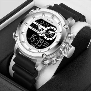 WWOOR New Watches For Men Luxury Black Digital Mens Wristwatch Military Sports Quartz Male Watch Silicone Strap Waterproof Clock