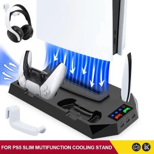 for PS5 Slim Disc Digital Edition 3 Mode Cooling Fan for PS5 Vertical Stand 2 Controller Charging Dock