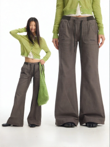 JNXS | Vintage Washed Twill Low-rise Flared Pants Slim-fit Patchwork