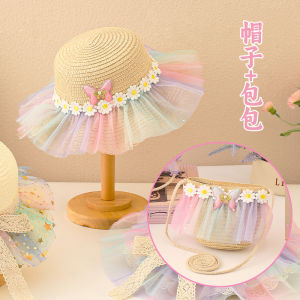 Princess Style Wide Brim Straw Sun Hat Childrens Summer Beach Hat Girls Knitted Hat Sun Protection Outdoor Cap for Little Girls