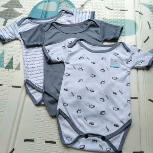 3pcs jumper/bodysuit bayi seri abu / 0-6 bulan kualitas premium / promo / perlengkapan bayi