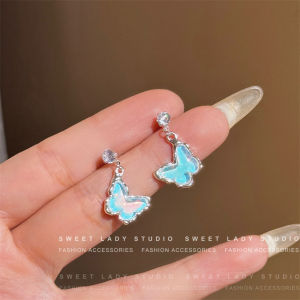 Laser Ice through Butterfly Silver Stud Earrings Fairy Sweet Small Crowd Design Fresh Gentle Elegant Girly Earrings