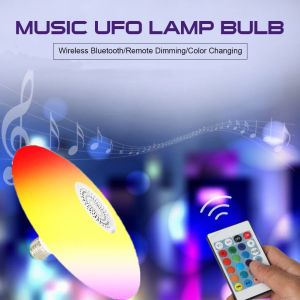 18w UFO Colorful LED Music Ceiling Light LED Light Lamp Bulb RGB Color Changing Dimmable Remote Control Music Light Fast Deliver Super Bright Energy Saving LED Bulb E27 Ceiling Light Party Bulb Colorful bulb Speaker for Living Room Bar KTV