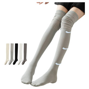 Womens High-Tube Knee-Over Socks Thin Cotton Blend Comfortable Warm Leggings Autumn Season Pure Color Shape-Fitting Tights